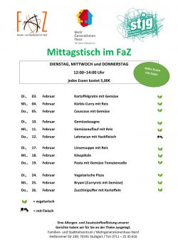 Die aktuelle Speisekarte für den Mittagstisch des laufenden Monats