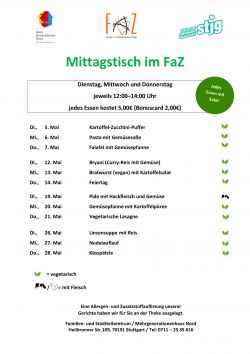 Die aktuelle Speisekarte für den Mittagstisch des laufenden Monats